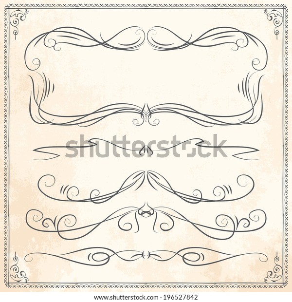 set of vintage vector dividers hand drawn line nails\
texture antique border drawn style ornate beauty series science\
curve ornamental classic swirl banner divider victorian\
illustration graphical\
visu