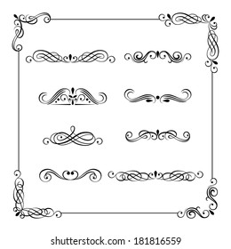 Set Of Vintage Vector Frame, Border, Divider, Corner. Retro Elements Collection. Ornate Page Decor Elements For Calligraphy Design