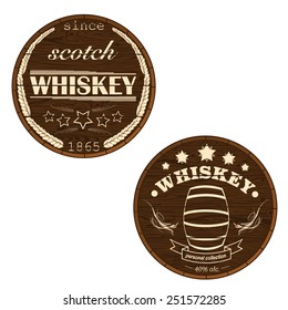 Set of vintage vector icons with the image of barrels of whiskey