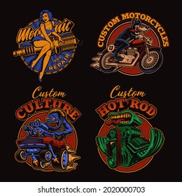 A set of vintage vector illustrations for such themes as hot rod and biker, perfect for t-shirt prints