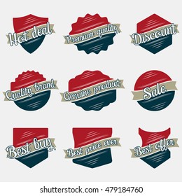Set of vintage vector labels and ribbons with texture added.