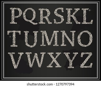 Set of vintage vector letters on black background.