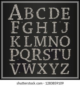 Set of vintage vector letters on black background.