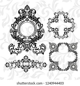 Set of vintage vector ornaments for holiday cards and wedding invitations.