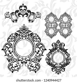Set of vintage vector ornaments for holiday cards and wedding invitations.