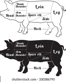 Set Of Vintage Vector Posters Of American Pig Cut In Black And White