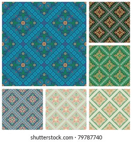set of vintage vector seamless repeating wallpapers