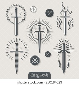 Set of vintage vector swords.