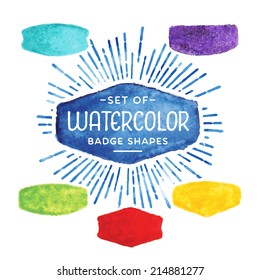 Set of vintage vector watercolor badge logo shapes
