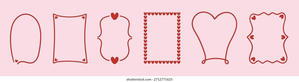 Set of vintage vertical hand drawn frames. Romantic design for borders, cards, posters, covers, banners or branding. Vector illustration