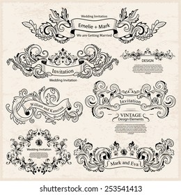 Set of Vintage Victorian ornaments. Wedding design. Invitation