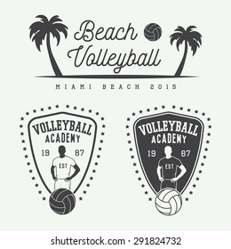 Set of vintage volleyball labels, emblems and logo. Vector illustration