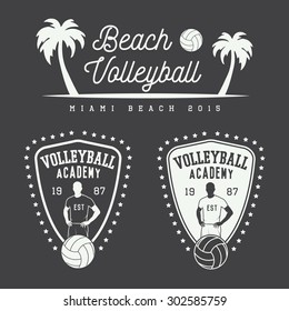 Set of vintage volleyball labels, emblems and logo. Vector illustration