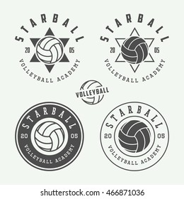 Set of vintage volleyball labels, emblems and logo. Vector illustration. Graphic Art.

