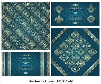 Set of vintage wallpaper and original cards with vintage decoration. Modern style   