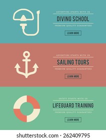 set of vintage water activity banners, vector illustration