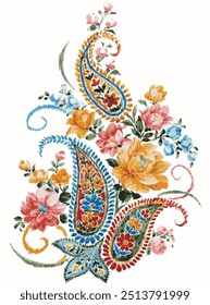 set of vintage watercolor paisley flower bunch. bouquet of paisley and rose with small flower elements. paisley vector.