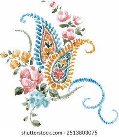 set of vintage watercolor paisley flower bunch. bouquet of paisley and rose with small flower elements. paisley vector.