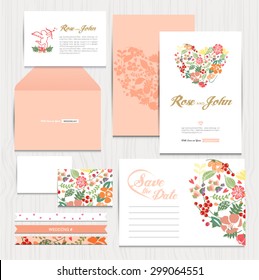 Set of vintage wedding cards invitations vector
