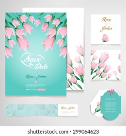 Set of vintage wedding cards invitations vector