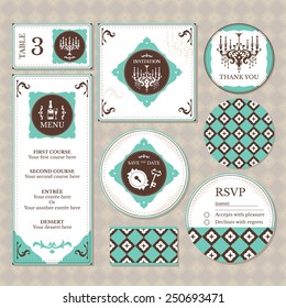 Set of vintage wedding cards vector illustration