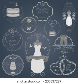 Set of vintage wedding and wedding fashion style logos. Vector logo templates and badges 