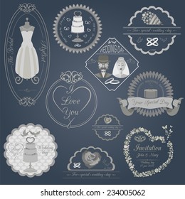 Set of vintage wedding and wedding fashion style logos. Vector logo templates and badges 