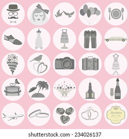 Set of vintage wedding, fashion style and travel elements icons. Vector illustration