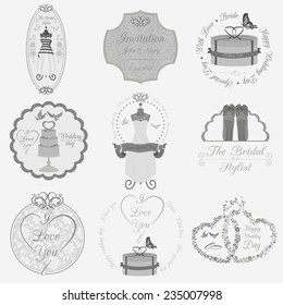 Set of vintage wedding and wedding fashion style logos. Vector logo templates and badges 