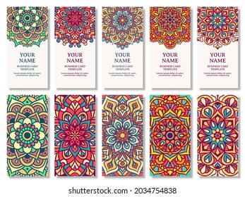 Set of vintage wedding invitation card with mandala design. Mandala wedding invitation template