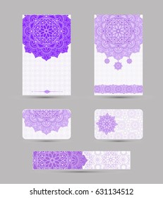 Set of vintage Wedding Invitation card with Mandala pattern, Floral mandala pattern and ornaments. Oriental design . Asian, Arab, Indian, ottoman motifs.
