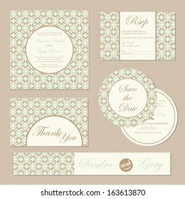 Set of vintage wedding invitation cards. Vector illustration