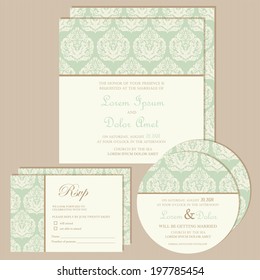 Set of vintage wedding invitation cards. Vector illustration