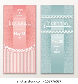 Set of vintage wedding invitations. Vector illustration EPS 10 contains pattern brush for Illustrator.