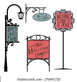 Set of vintage welcoming signs for interior decoration