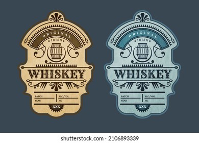 Set of vintage whiskey labels. Alcohol emblem. Classic vintage frame for labels, banners and other designs. Place for text. Suitable for whiskey, rum and premium products. Alcohol label