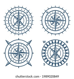 Set of vintage Wind Rose Compass Navigation isolated on a white background