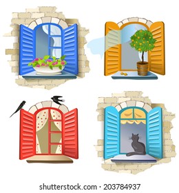 set of vintage windows. vector illustration