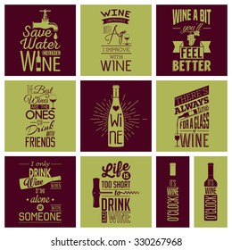 Set of vintage wine typographic quotes. 