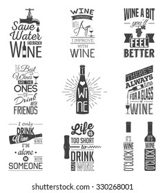Set of vintage wine typographic quotes. Grunge effect can be edited or removed. 