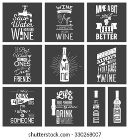 Set of vintage wine typographic quotes. 