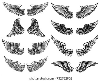 Set Vintage Wings Illustrations Isolated On Stock Vector (Royalty Free ...