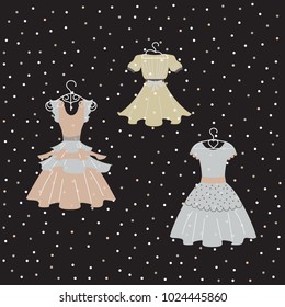Set  of vintage women's and children's dresses made in   vector. 