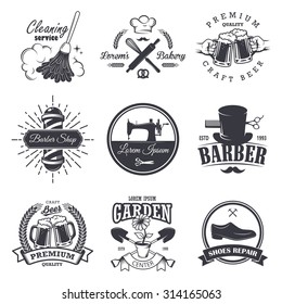 set of vintage workshop emblems, labels, badges, and logos, Monochrome style