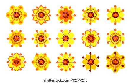 Set of vintage yellow flowers. Vector floral elements for your compositions.