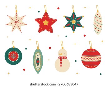 Un conjunto de decoraciones de árbol de Navidad de estilo vintage. Perfecto para la decoración festiva. 