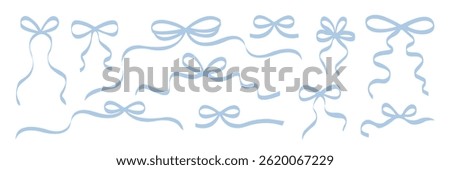 Set of vintage-style ribbons tied into bows. Coquette aesthetic with delicate curves and soft shapes