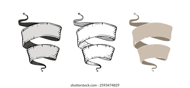 A set of vintage-style vector ribbons in various shapes
