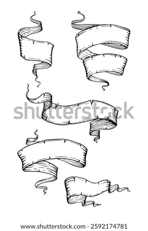 A set of vintage-style vector ribbons in various shapes
