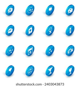 Set Vinyl disk, Balloons with ribbon, Musical note speech bubble, Vip, Greeting card, Candy and Location icon. Vector